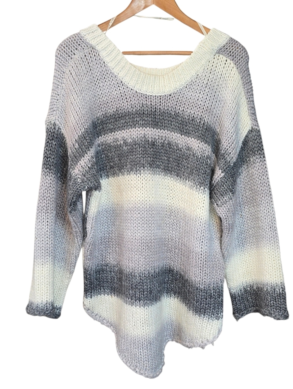 Young Fabulous & Broke Chunky Knit Ombre Sweater Grey Cream Stripe Size Med/Lrg.